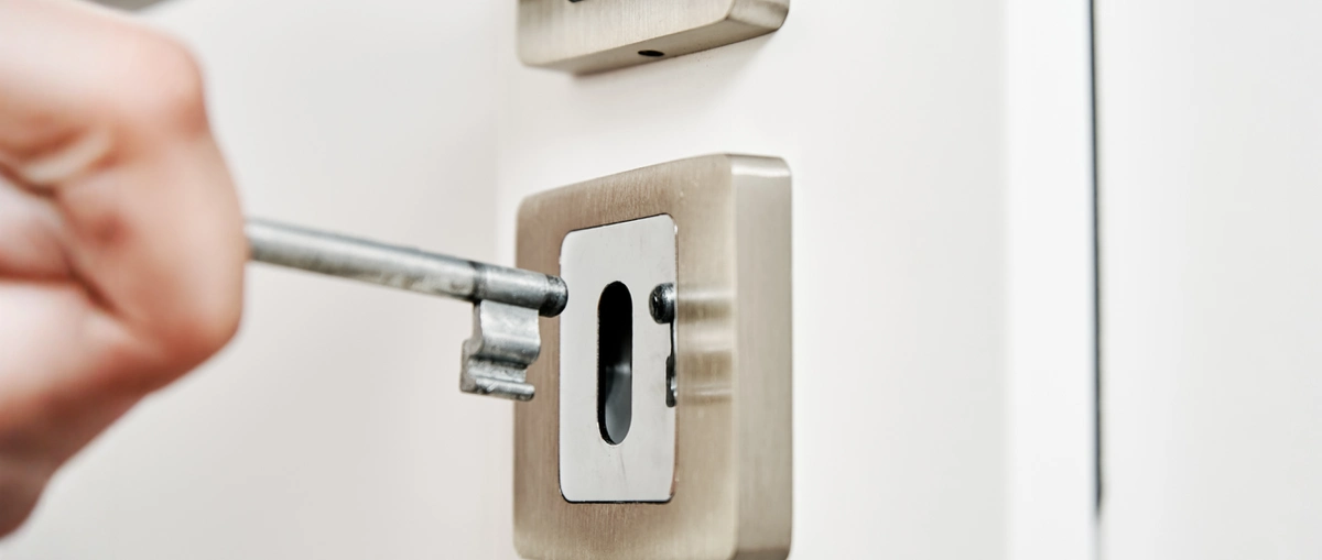 Door hardware and mechanism detail used as LockMend hinges and alignment service imagery